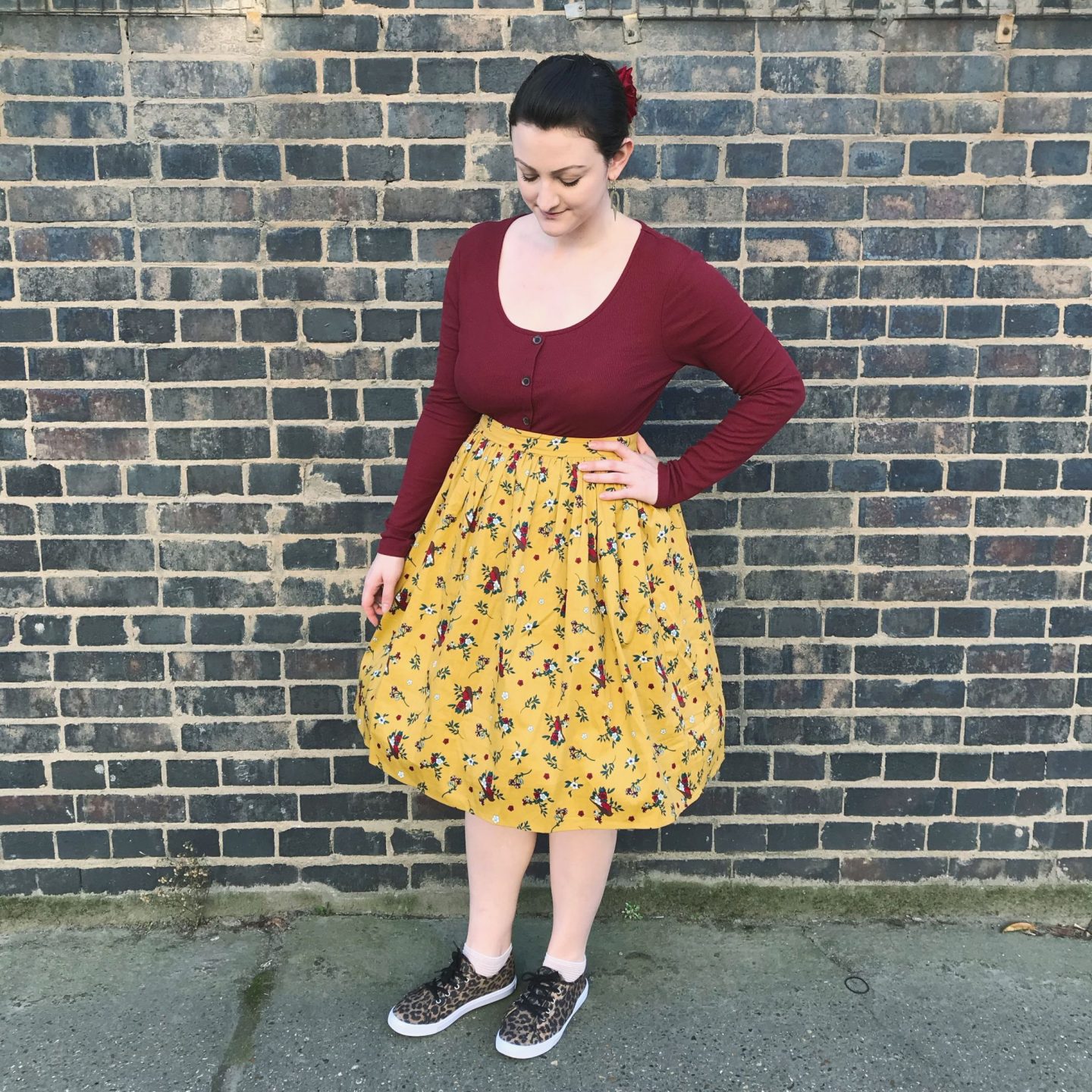 collectif robin print skirt with New Look top and Asos shoes